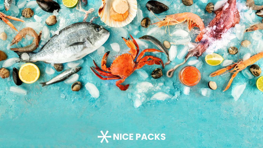 frozen seafood with ice