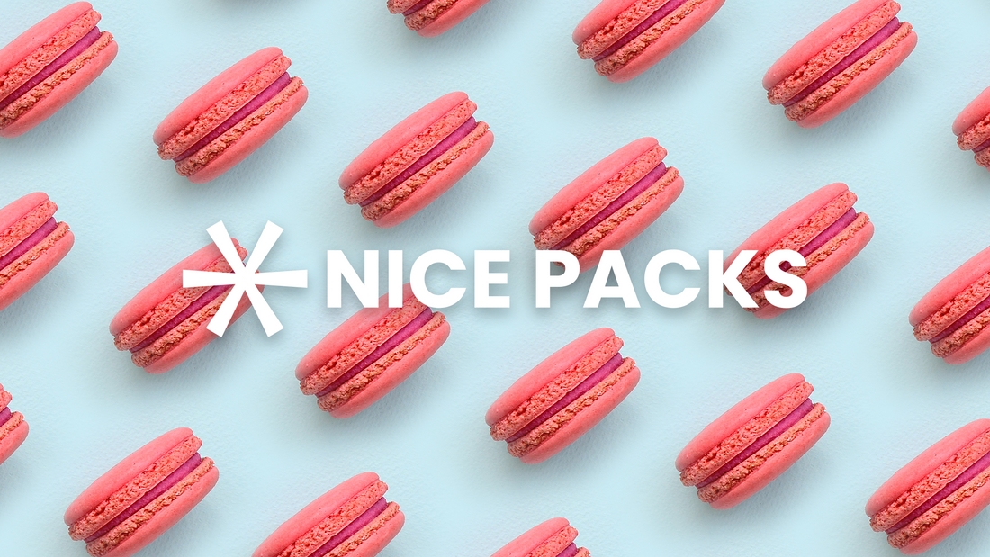 pink macaroons on blue background