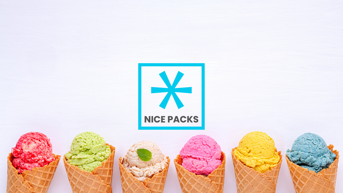 A variety of different flavored ice-creams in sugar cones 